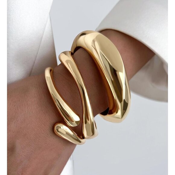 Trendy Gold-3Set Bangle bracelet Women teen chunky adjustable twist cuff jewelry - Picture 4 of 7